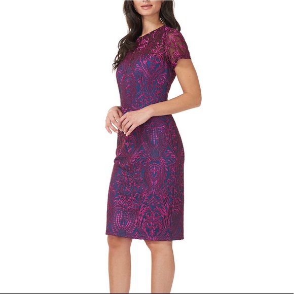 JS Collections Short-Sleeve Cocktail Dress in Fuschia/Navy - Picture 7 of 10